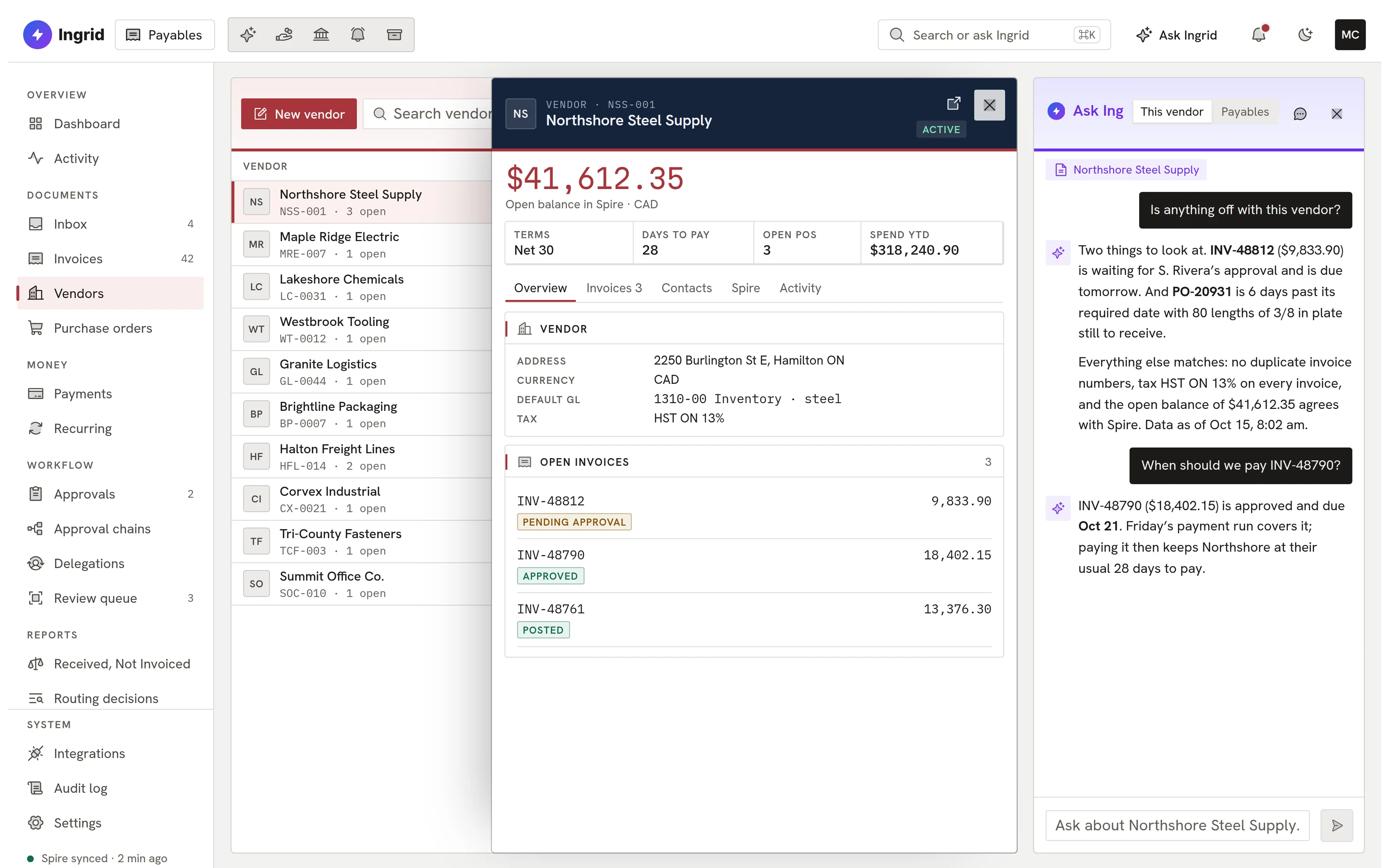 Ask Ingrid docked in Payables.